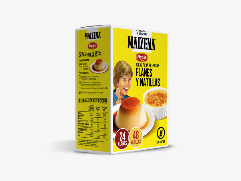 Diseño gráfico para pack de Maizena Flanin, flanes y natillas.