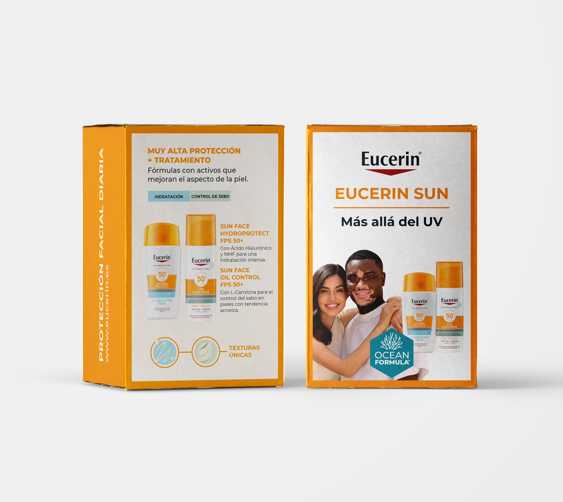 Diseño de gráfica de packaging para muestras en farmacia de Eucerin, con agencia Keydea
