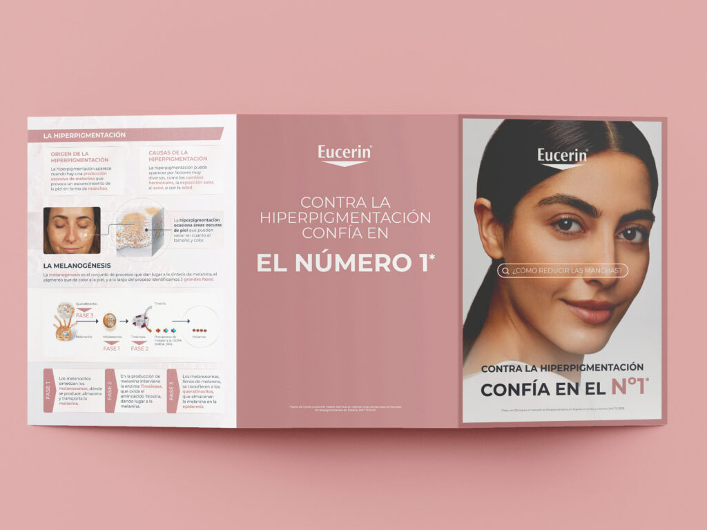 Diseño de tríptico en A4 para papelería comercial de Eucerin, con agencia Keydea