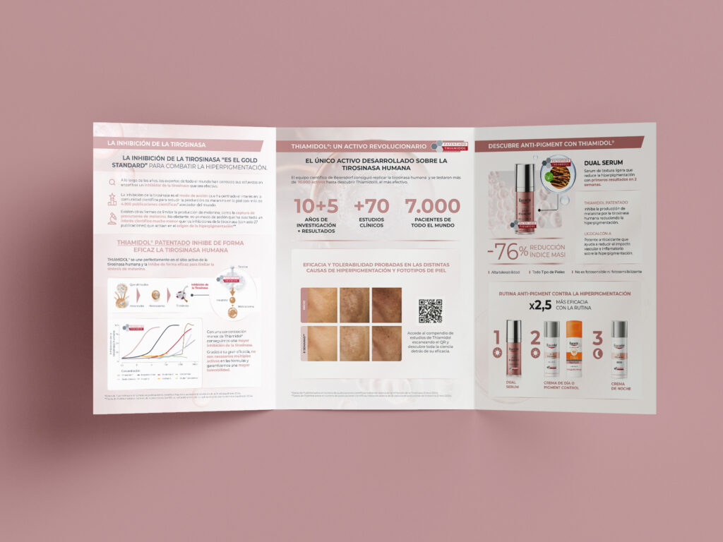 Diseño de tríptico en A4 para papelería comercial de Eucerin, con agencia Keydea